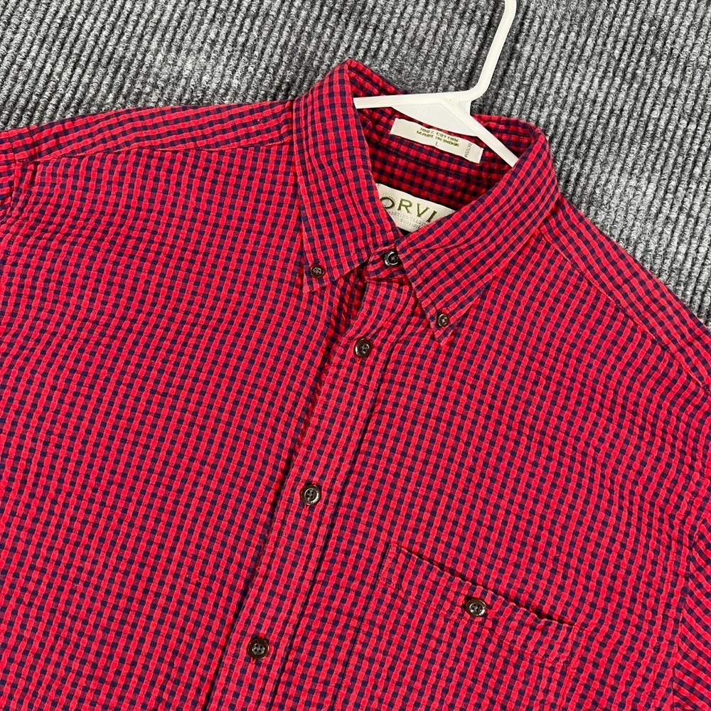 Orvis Shirt Mens Large Red Check Short Sleeve Button Down Outdoor Hiking Camp